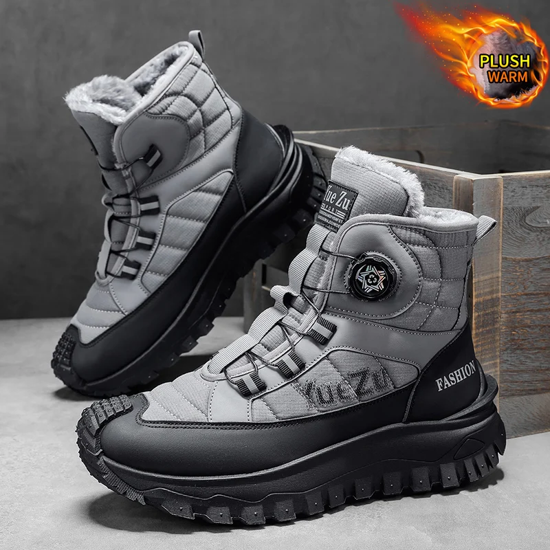 

Winter oversized men's boots waterproof, cold resistant, plush warm snow boots 2025 new outdoor thick soled leisure work boots