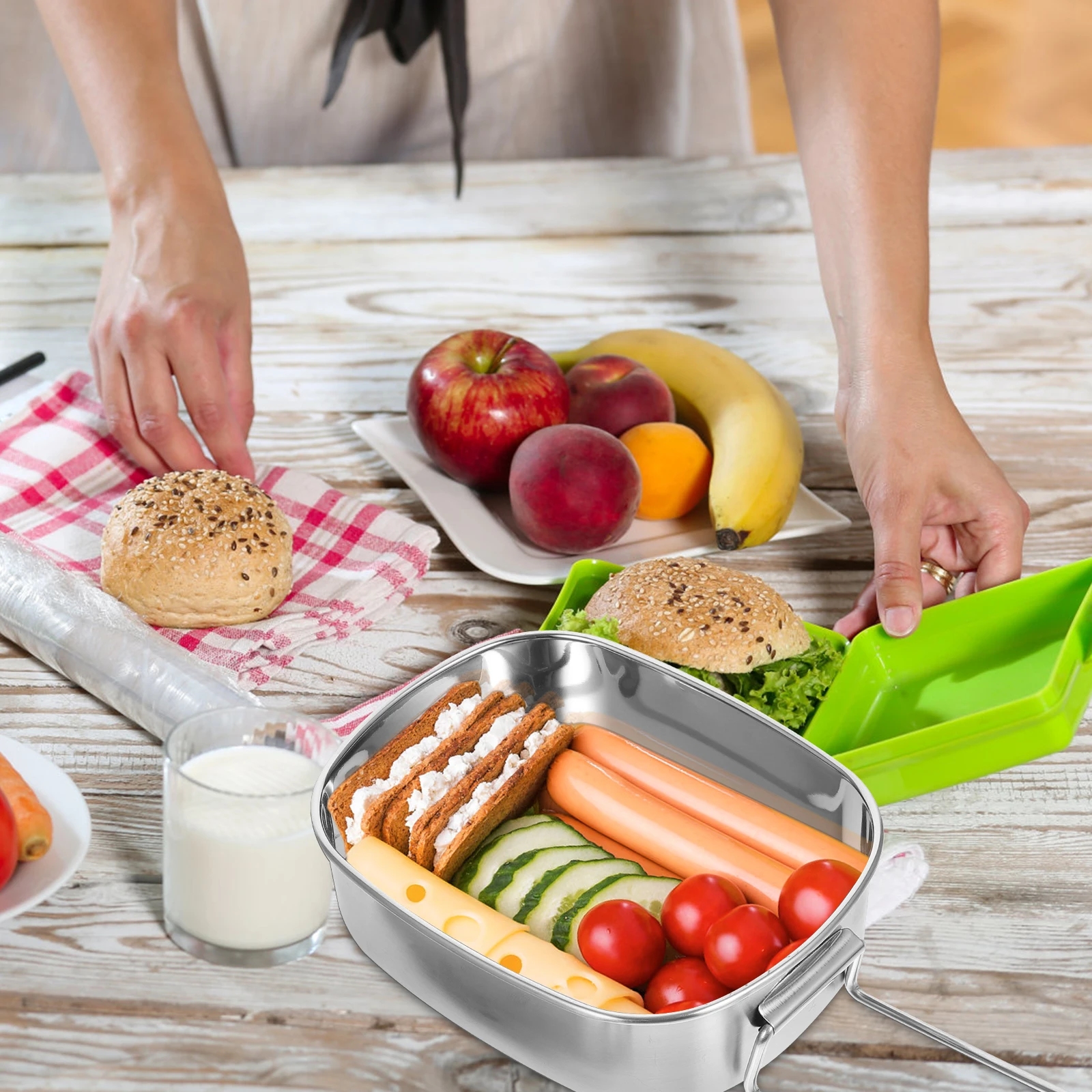 

Stainless Steel Lunch Box Medium Size Portable Single Layer Food Container For Travel Camping Picnic Hiking Outdoor