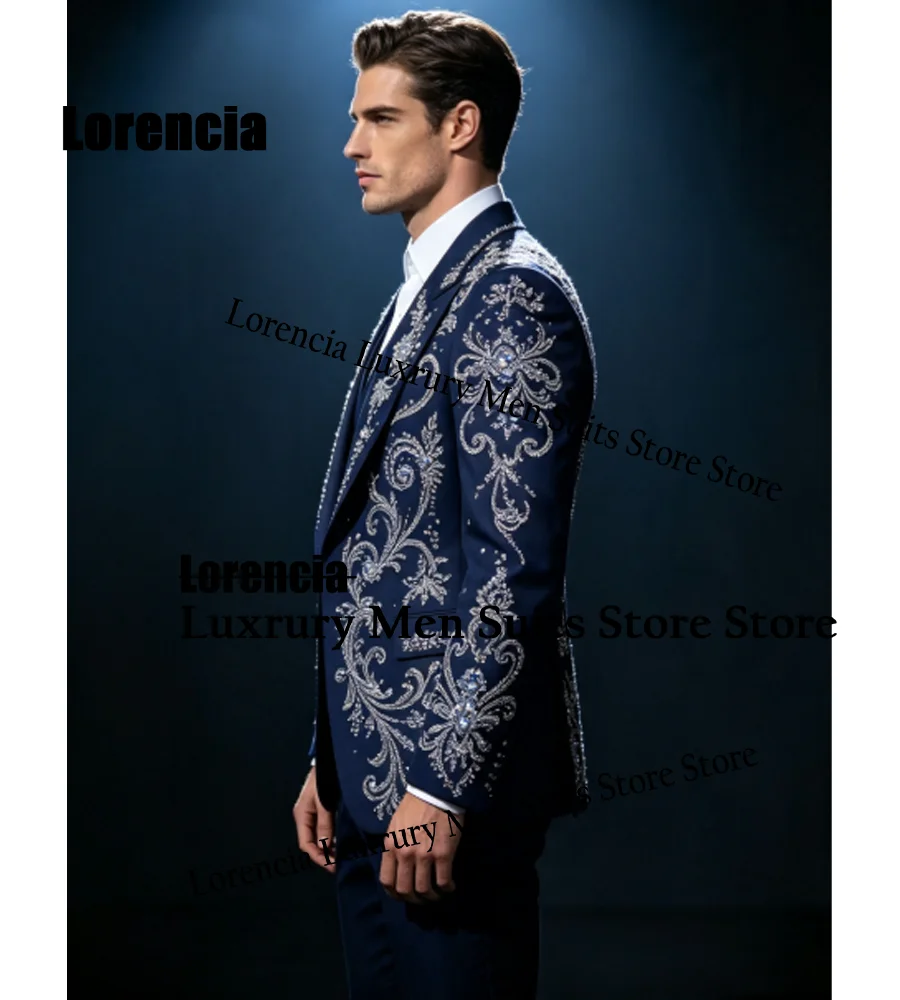 Customized Gem Diamond Men Suit Intricate Rhinestone Jewelry Evening Tuxedo Slim Simple hombre 3 Pieces Set Groom Male Blazer