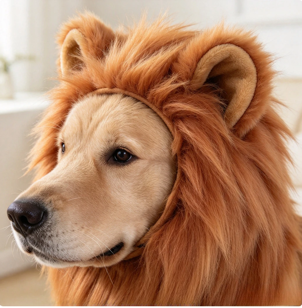 Lustige Haustier-Löwenmähne-Perücke mit Ohren, Hunde- und Katzen-Cosplay-Kostüm, Löwenkönig-Verkleidung, Kopfbedeckung, Halloween-Party, Foto-Requisiten – Detail 4