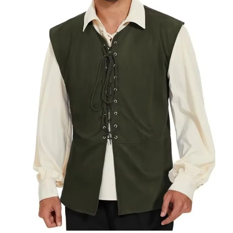Medieval Renaissance Pirate Gothic Steampunk Vest Men Loose Suede Tank Top Fashion Waistcoat Historical Reenactment Costume