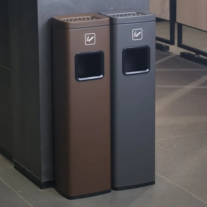 

Hotel lobby stainless steel vertical elevator entrance garbage bin with ashtray corridor smoking and extinguishing