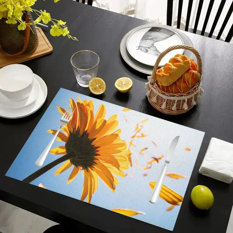 VIKAMA Placemat Retro Flowers Foliage Print, Waterproof Oil-Proof Heat-Resistant Dining Table Mat for Home