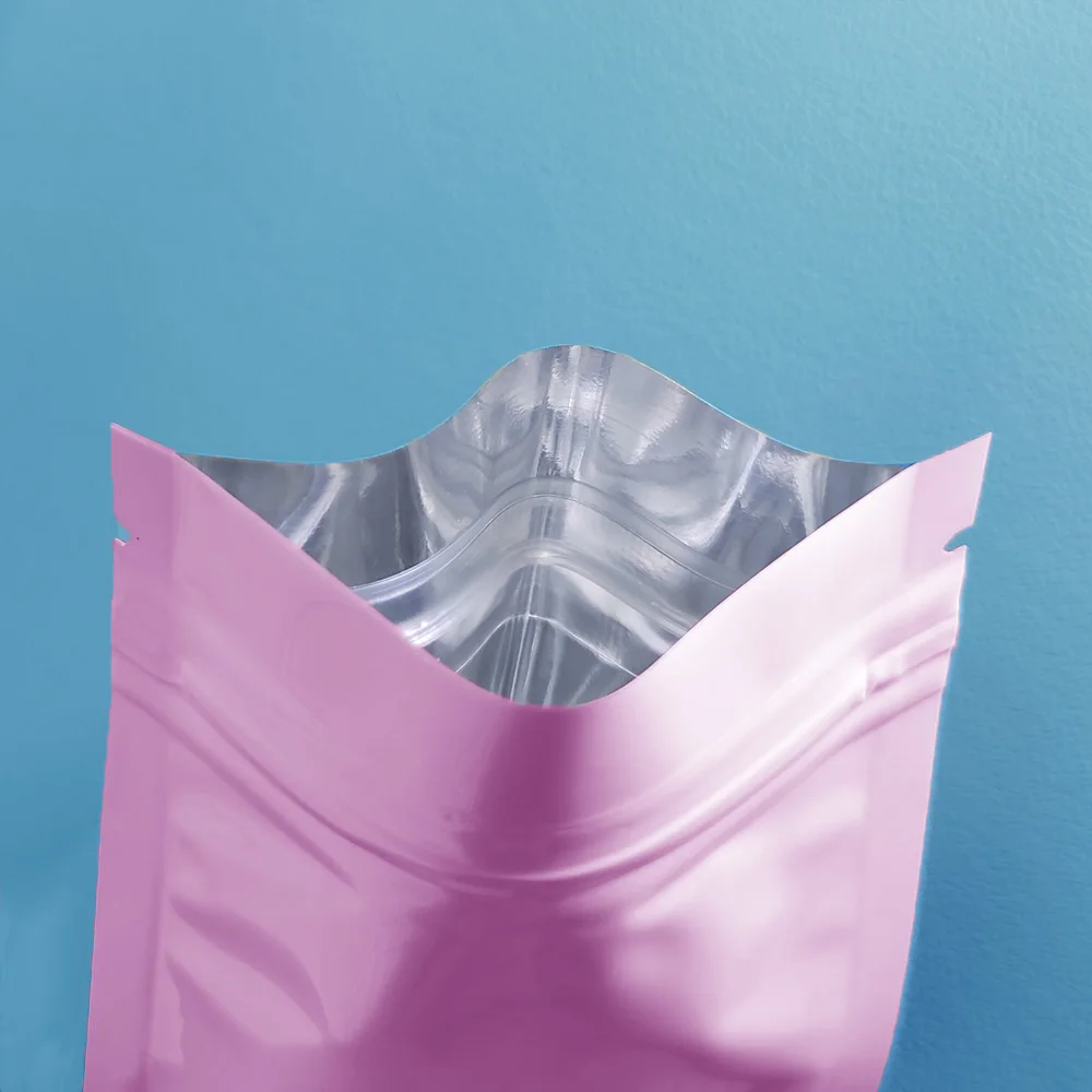 Pink Colored Glossy Reclosable Zip Lock Aluminum Zipper Package Bag Flat Self Sealing Ziplock Food Smell proof Storage Pouches