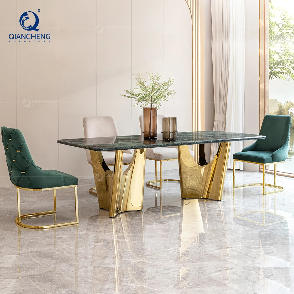

Dining Room Furniture Table Set 6 8 Seater Luxury Modern Marble Wood Stainless Steel High End Dining Table Chair