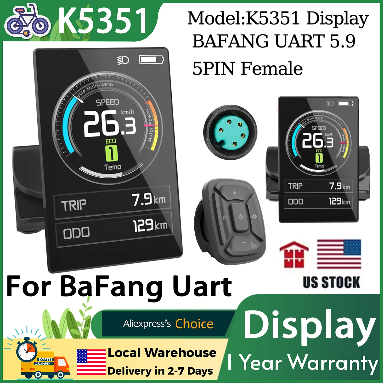 

Дисплей для электровелосипеда K5351, цветной светодиодный дисплей для электровелосипеда, для двигателя среднего привода BAFANG, для деталей горного электрического велосипеда, 5-контактный женский