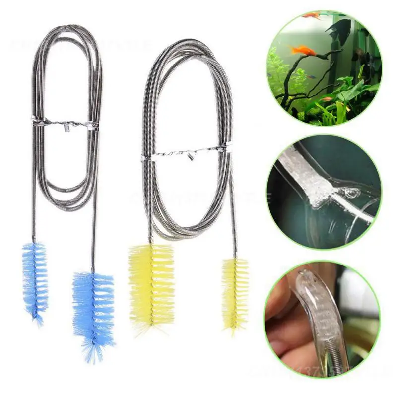 1/2PCS Stainless Steel Easy To Use High-quality Stainless Steel Fish Tank Cleaner With Double Head Brush Lily Pipe Water Hose