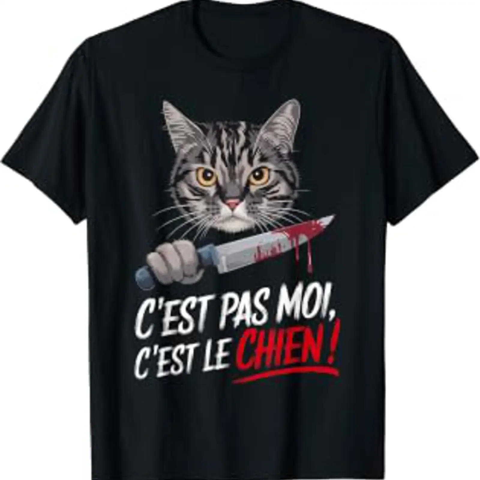 C'Est Pas Moi Le Chien Chat Humour Sarcasm Laugh T Shirt Black S vintage Washed Breathable fashion Stretched Comfortable