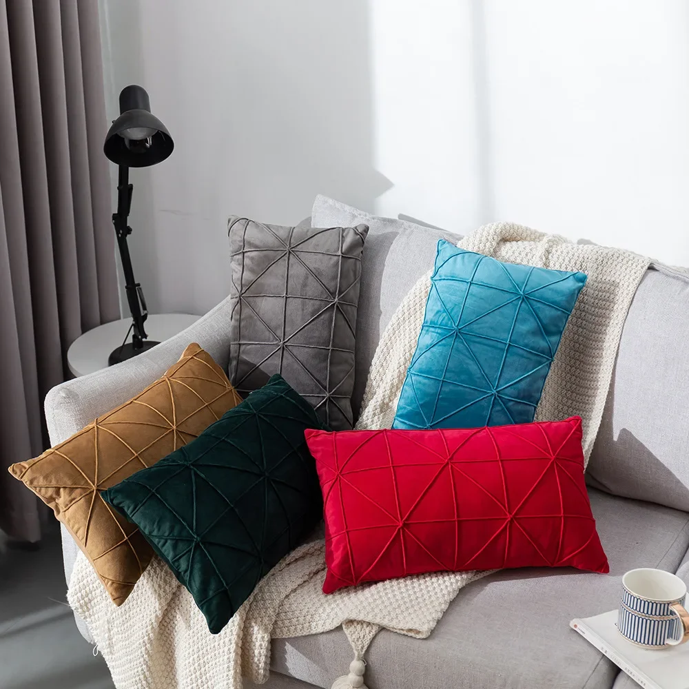 2-Pack Solid Color Velvet Cushion Cover 30 * 50cm Striped Pleated Pillowcase Nordic Home Sofa Pillow Covers Decorative