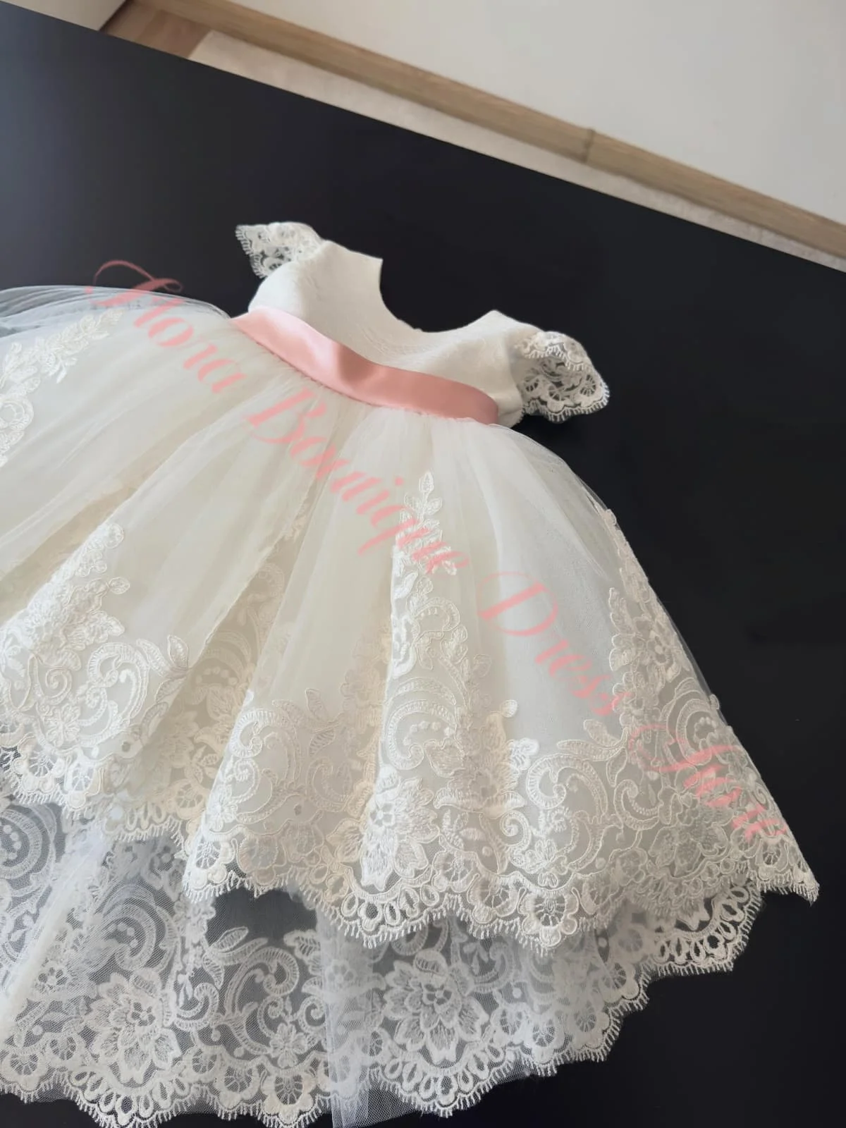 Customized Embroidery Organza Pink bow Flower Girl Dresses for Dance Performances Birthday Party Wedding Ceremonies baby Girl