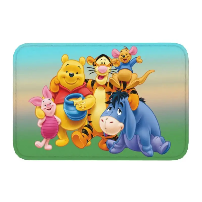 Custom Cartoon Bear Winnie The Pooh Front Door Mat Anti-Slip Outdoor Absorbent Doormat Kitchen Balcony Entrance Rug Carpet