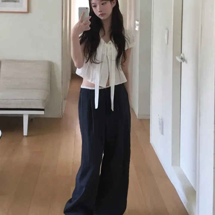 

Корейские повседневные утягивающие ножи, прямые брюки, драпированные длинные брюки, женские модные осенние брюки из полиэфирного волокна