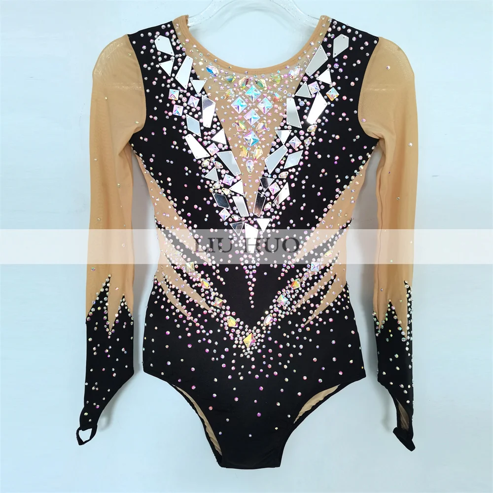 LIUHUO body da ginnastica ritmica personalizza le donne adulte Costume da ragazza Performance Competition Dance Dress Black Kids Teens