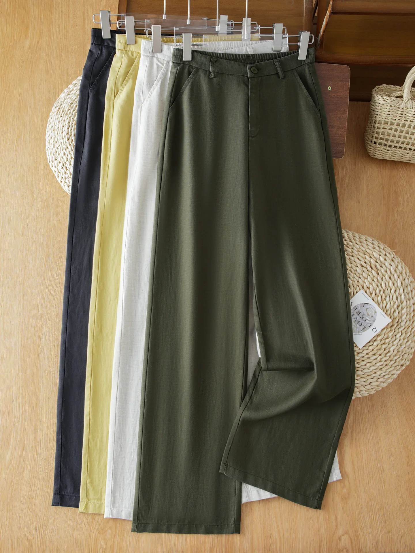 

High Waist Wide Leg Pants Women's Summer Thin New Fashion Loose Casual Straight Leg Linen Pants Breathable Comfortable