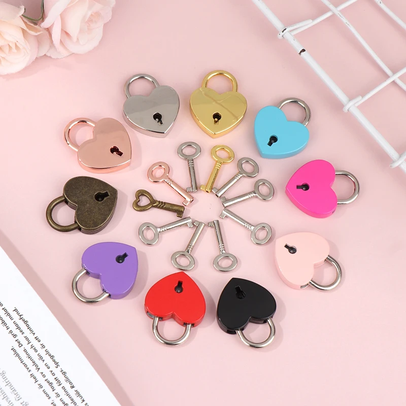 【A】Heart Shape Padlocks Luggage Hardware Locks With Key Lock For Travel Wedding Jewelry Box Diary Book Suitcase Christmas Gifts