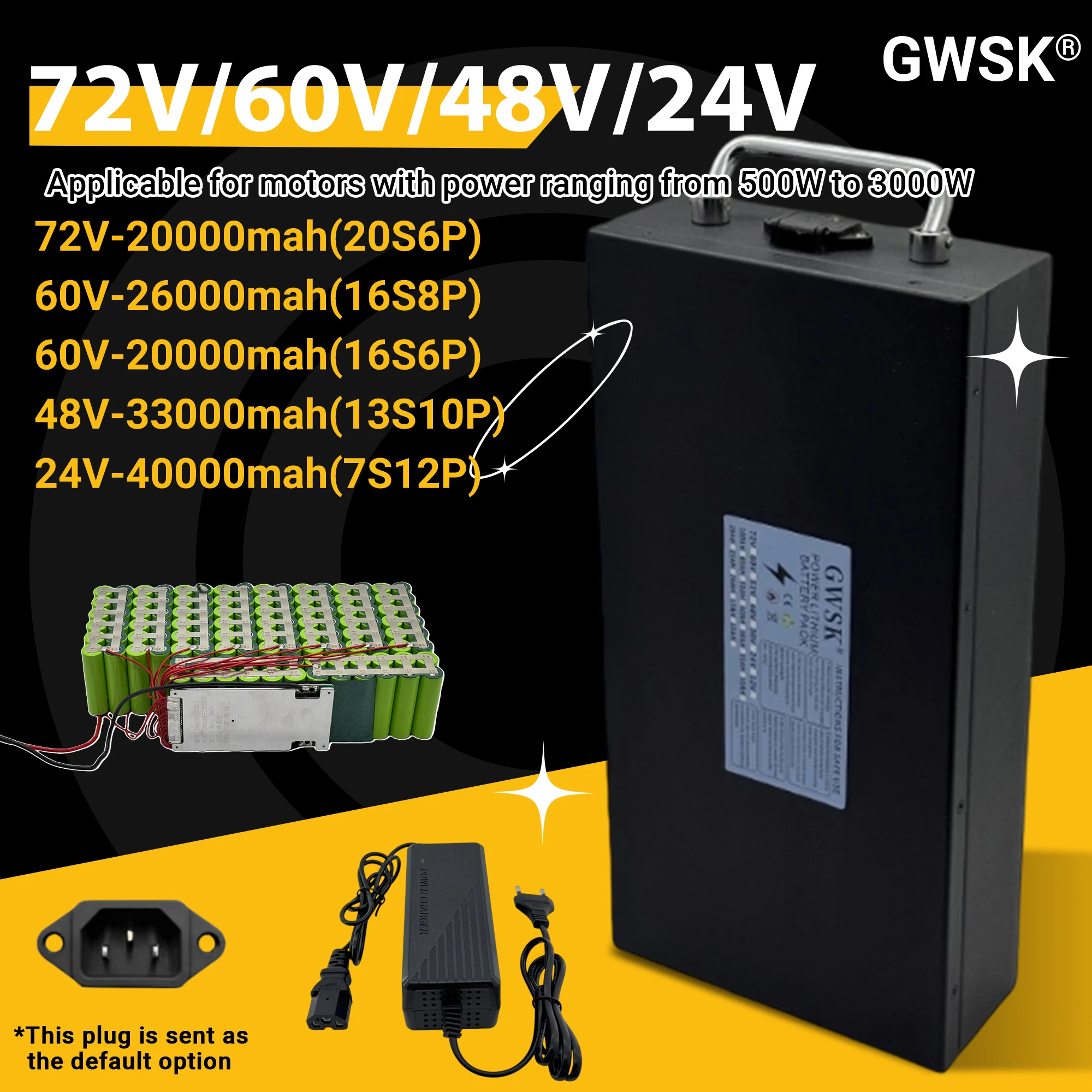 

Harley B model 72V/60V/48V/24V,+BMS 40AH. 100% actual capacity, quality assurance, air freight delivery, suitable for 3000W