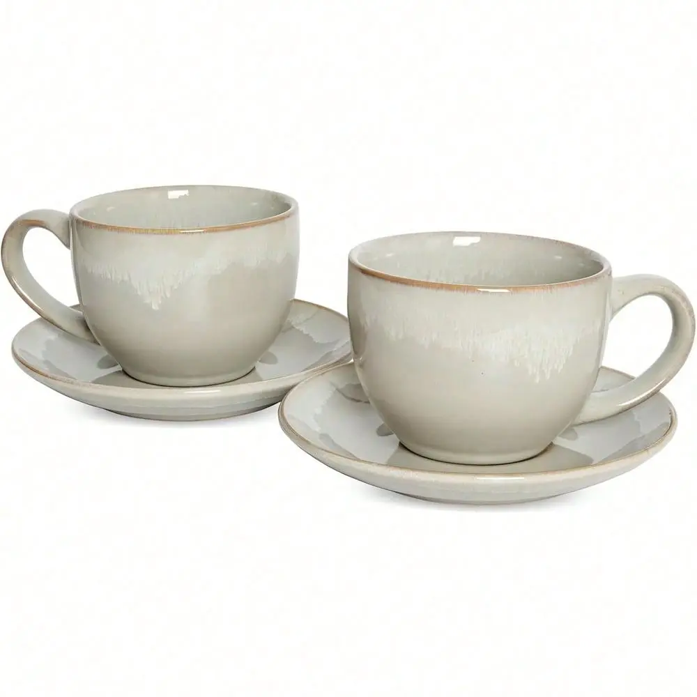 

Cappuccino Cup And Saucer Set Of 2, 10 Oz, Coffee Cups For Latte, Espresso, Tea, Dishwasher And Microwave , Pink XAZB03