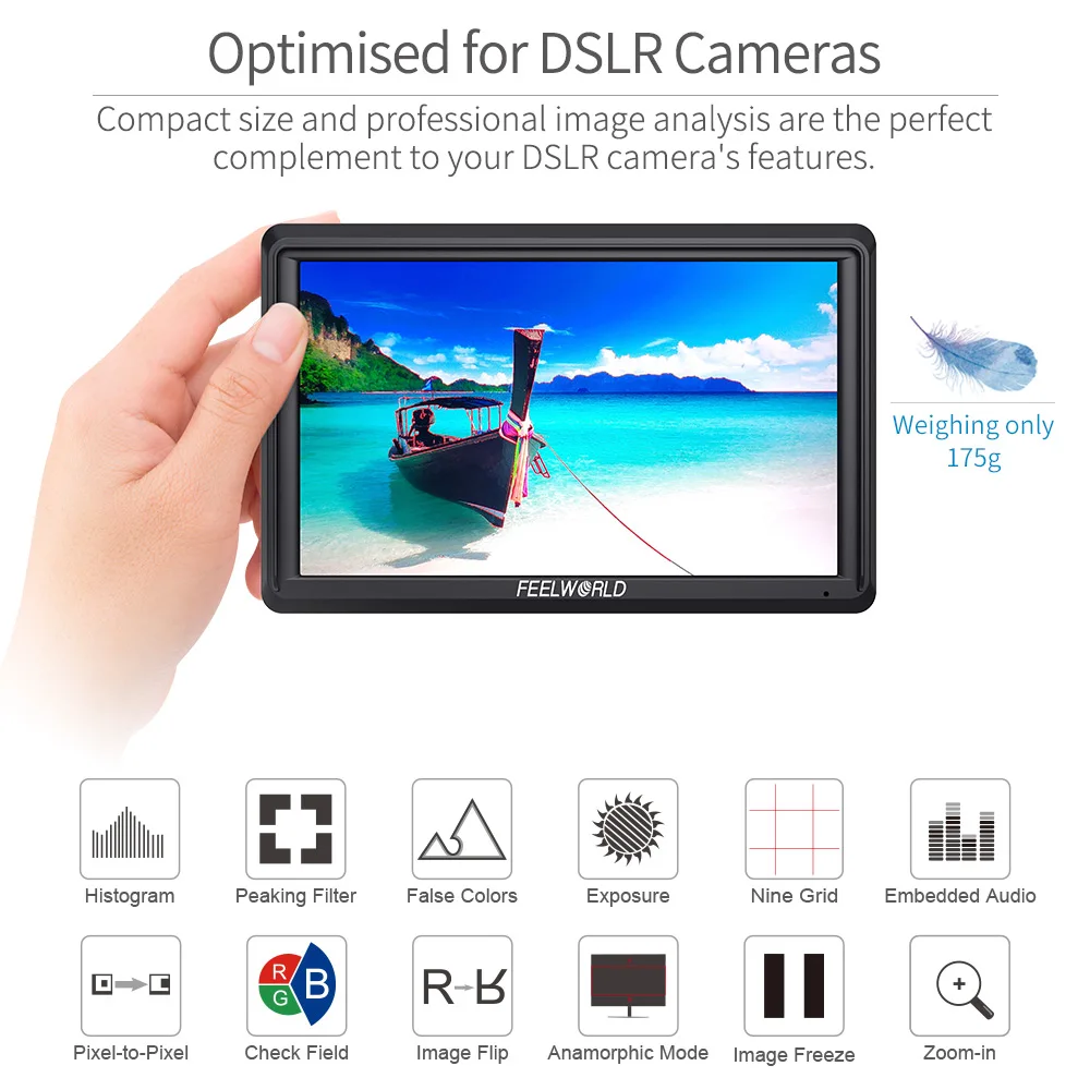 FEELWORLD FW568 V3 Monitor Da Campo 6 Pollici Full HD Con 4K HDMI, LUT, Forma D'Onda, Focus Peaking, Uscita 8.4V Per DSLR E Videocamere