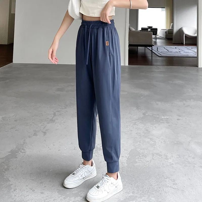 

Леггинсы женские спортивные из ледяного шелка, свободного кроя, летние, тонкие, быстросохнущие, облегающие, повседневные, в стиле Harlan Sle