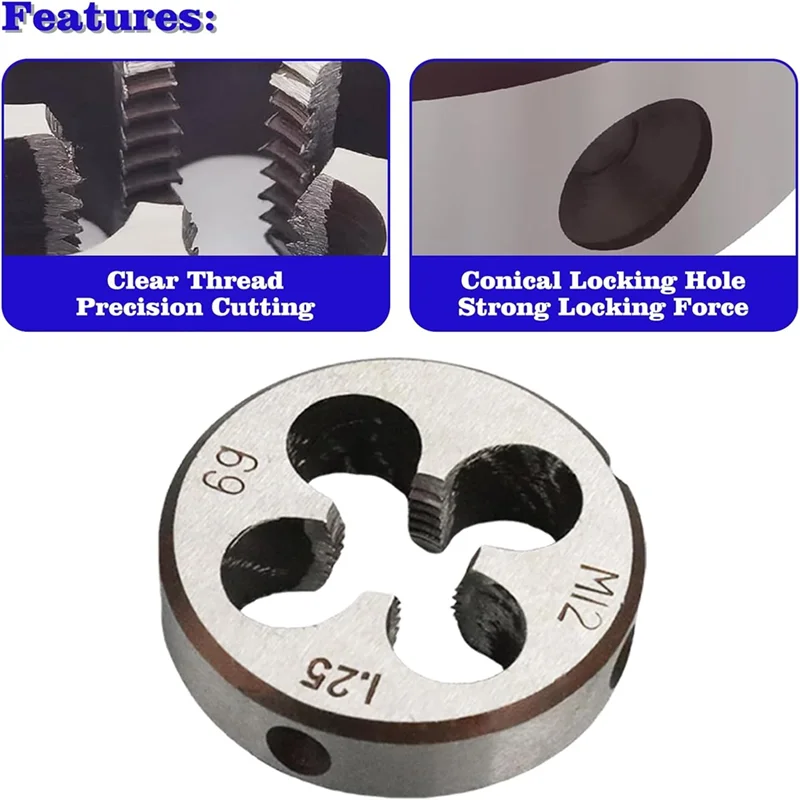 

A03F-M12 X 1.25Mm Metric Tap And Die Set Threading Tool Kit Thread Tap And Round Thread Die