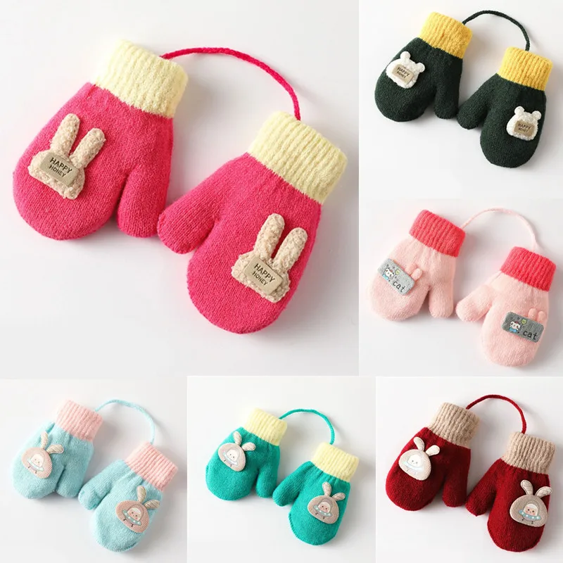 

0-3 Years Baby Winter Gloves Thicken Windproof Full Finger Warm Mittens Boys Girls Plush Fleece Gloves Knitted Children's Gloves