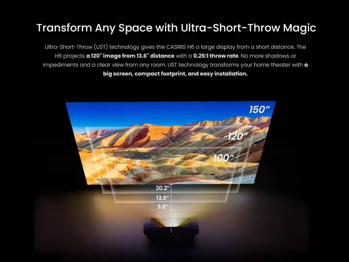 H6 4K laser TV 3500 lumens 3D ultra short throw DLP 200 inch Laser TV RGB three color laser wireless home theater projector view 5