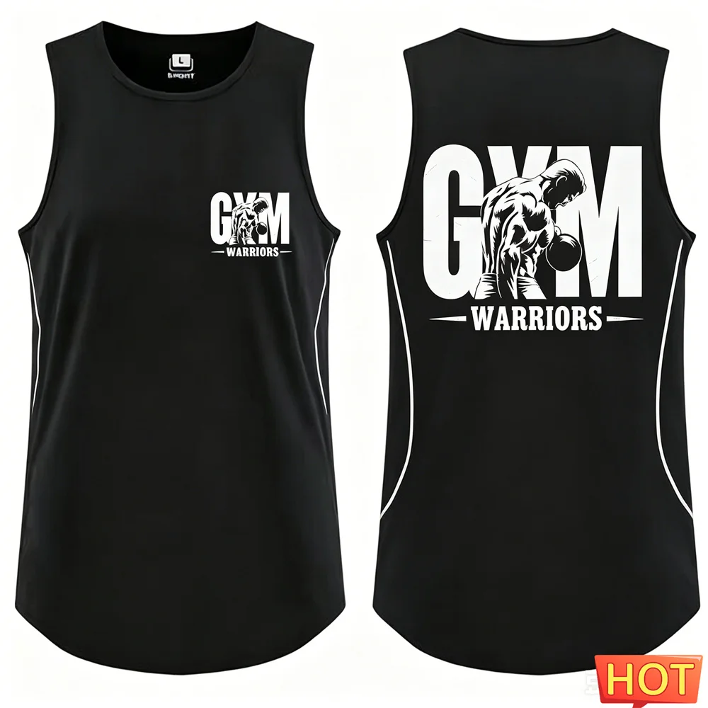 Gym Men's sleeveless T-shirt Summer Polyester quick drying fitness vest indoor sports men's t-shirts and tank tops Mens clothing