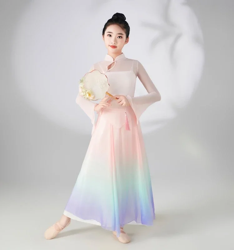 Costume de danse classique pour filles, costume de performance sur scène, danse chinoise Saree, vêtements de pratique pour enfants, danse d'éventail ethnique