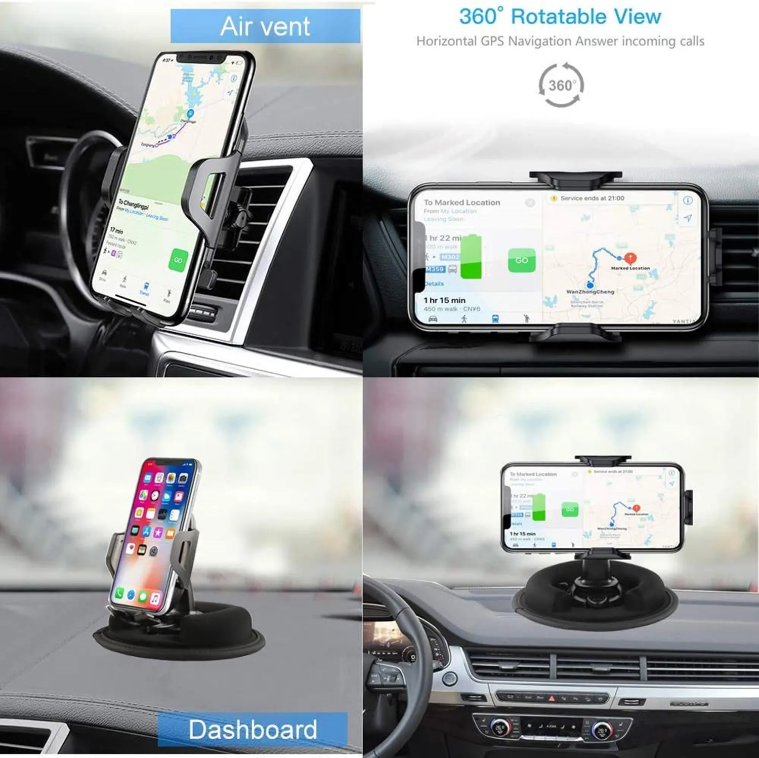 Cell Phone Vehicle Mount,Dashboard Beanbag Friction Mount ,2 in 1 Dashboard Mount and Car Air Vent Holder ,for iPhone Android