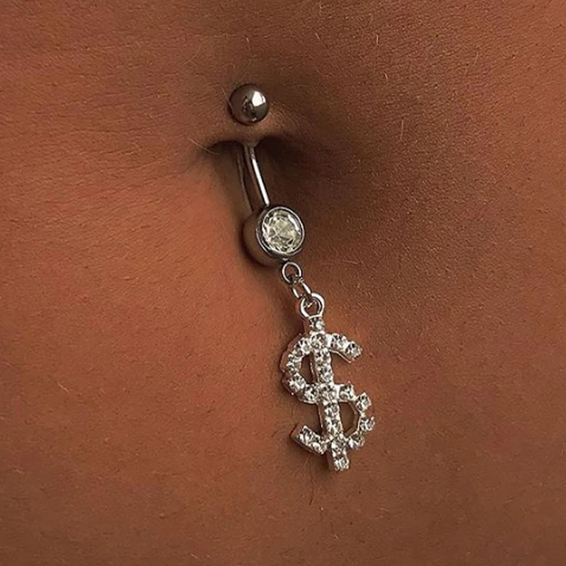 Y2K Accessories Shiny Crystal Dollar Belly Piercing Fashion Punk Sexy Body Piercing Belly Rings Jewelry Body Accessories