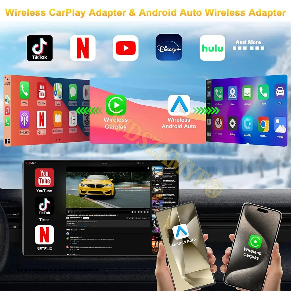 5 in 1 MINI Carplay Ai Box Android Auto Wireless Carplay Adattatore Carplay Lettore multimediale per auto Auto Connect per YouTube Netflix