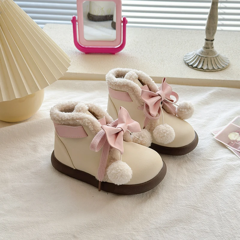 الفتيات الأميرة الأحذية مع الأقواس الكبيرة الحلو الاطفال الأحذية الجلدية لينة أسفل 2025 شتاء جديد الأطفال حذاء من الجلد أنيقة للفتيات #3