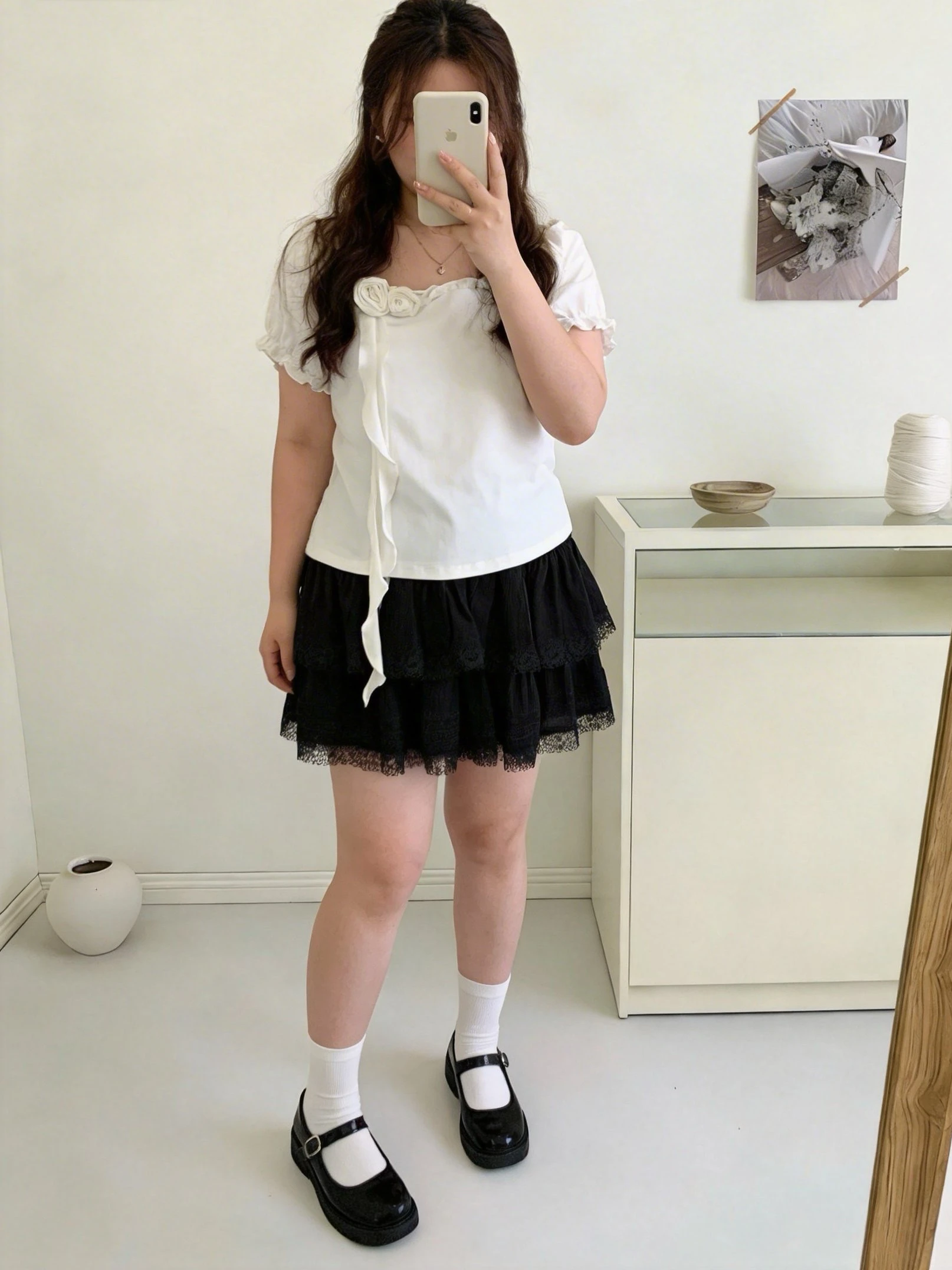 

Sweet Floral Short Sleeve T-Shirt Square Collar Wood Grain Ruffle Women's Cotton Breathable Spring Summer Top