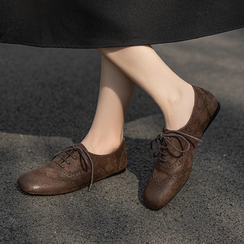 أحذية نسائية أوكسفورد برباط علوي أحذية بسيطة من جلد البقر أحذية نسائية على الطراز البريطاني لربيع الخريف مصنوعة يدويًا أحذية أوكسفورد الأساسية #3