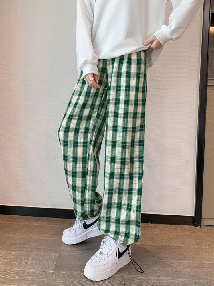 Women Plaid Joggers Spring Autumn Drawstring Elastic Ankle Sweatpants High Waist Casual Streetwear Checkered Trousers 2026
