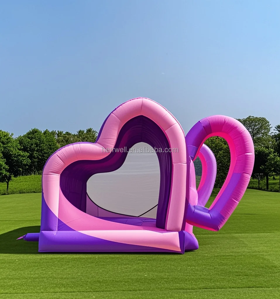 Commercial Outdoor  Pink and Purple Color Heart Bouncer Bouncy Jump Castle Inflatable Bounce House for Wedding