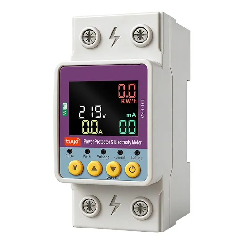 AB66-Voltage Relay Tuya Smart Life Circuit Breaker 220V Wifi Over Current Leakage Protection Timer MCB 63A Power Meter