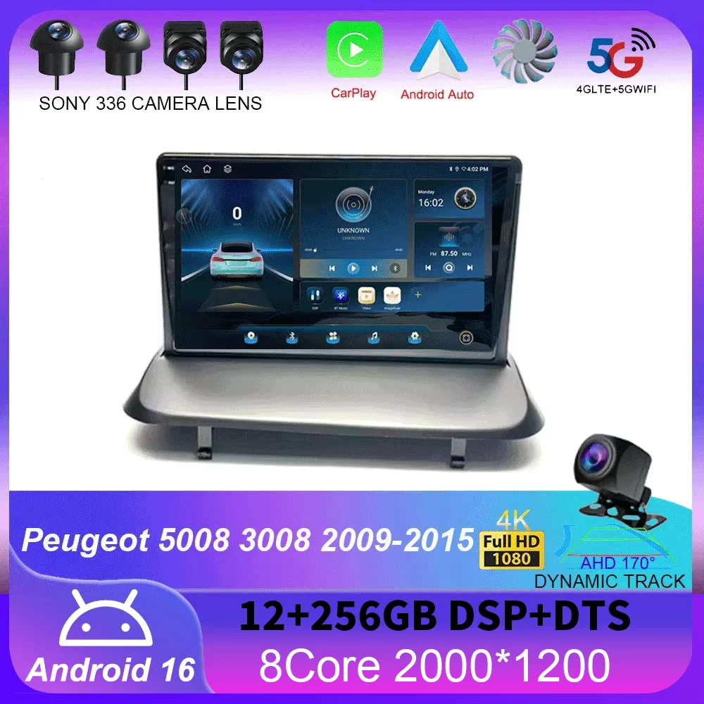 

Android 16 Wireless Carplay Auto Car Radio For Peugeot 5008 3008 2009-2015 Audio GPS Navigation Multimedia Video Player Stereo