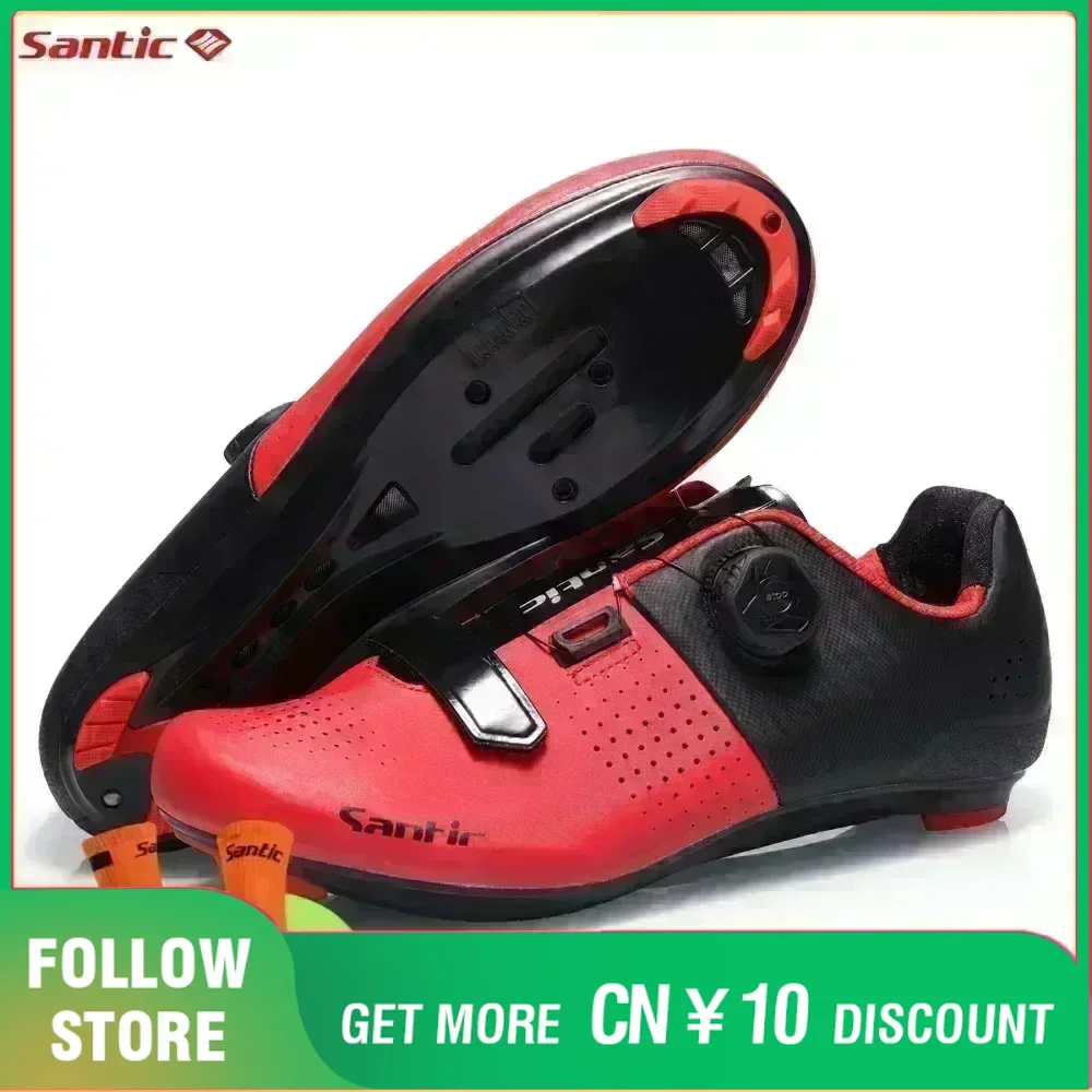 Santic Men Cycling Lock Shoes Outdoor Cycling Sports Biking Sneakers Adjustable Auto-Lock Bicycle Rotating Buckle Tight Sneakers