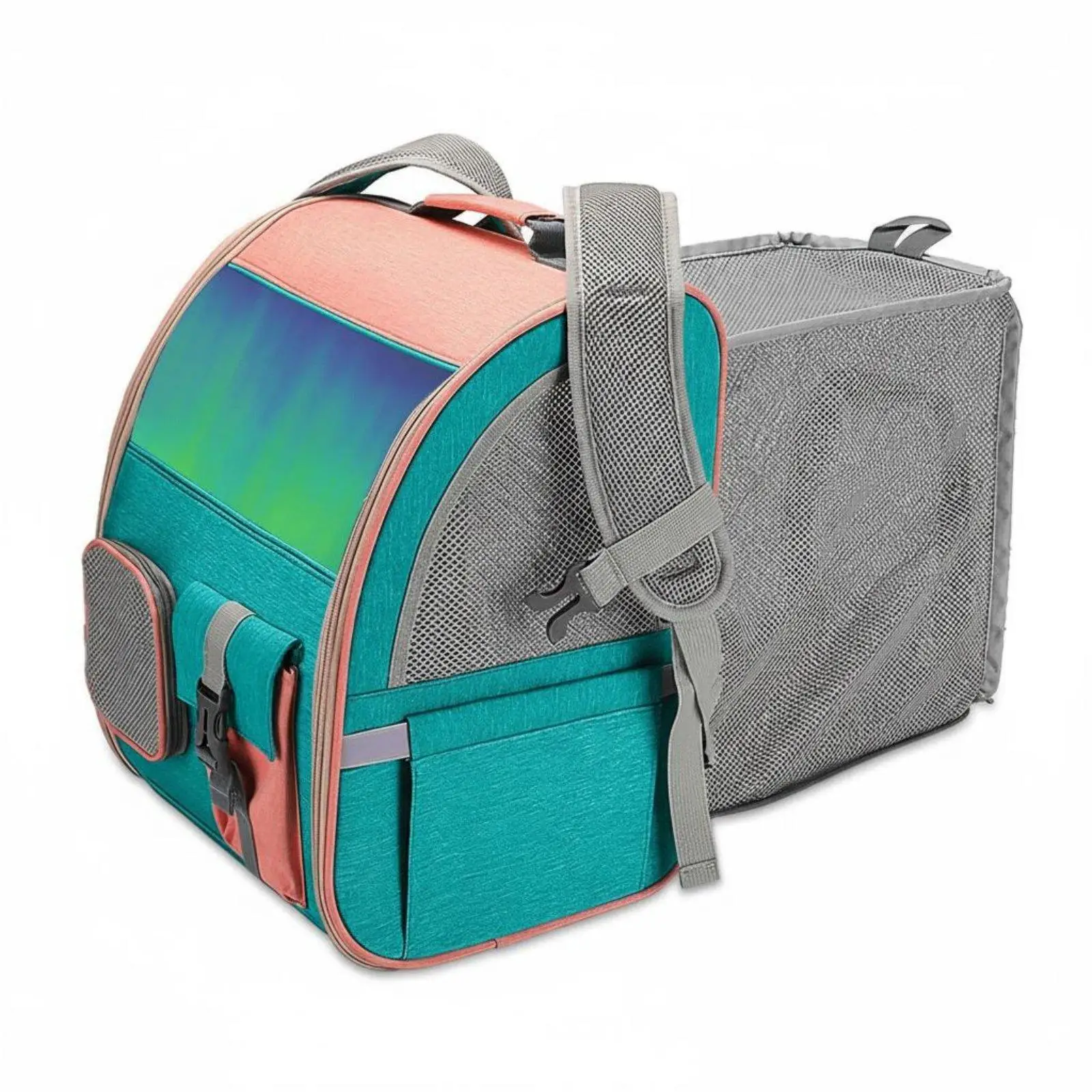 Small Dog Backpack Carrier for Travel Foldable Oxford Pet Bag with Expandable Back Mesh Area