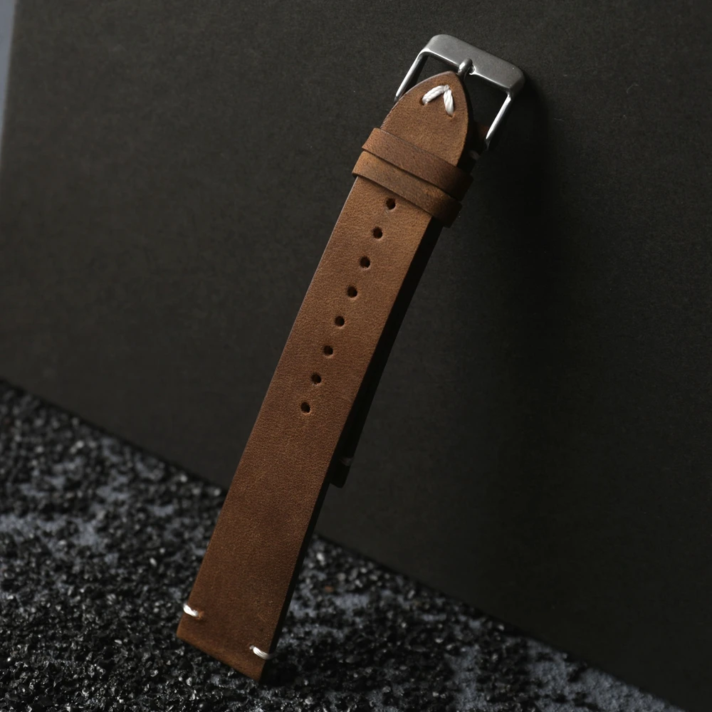 Handmade Head Layer 18 19 20 21 22MM,Brown Italian leather Watchband Soft Men Ultra-Thin Bracelet Vintage High Leather Straps