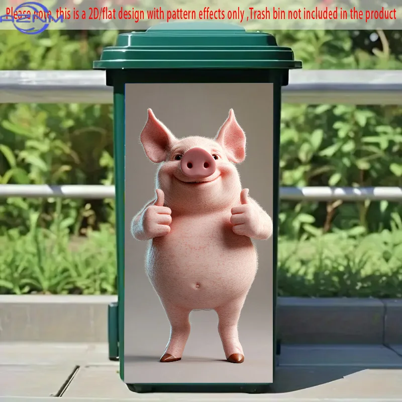 1pc 2D/FLAT, Self-Adhesive Dustbin Sticker, .01*81.99cm, Cartoon Pink Pig Giving Thumbs Up, Funny Trash Bin & Kitchen Decorati