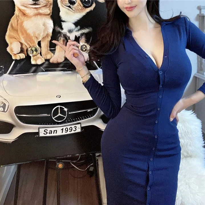 

7861 Spring Solid Color 14 Needle High Twist Cotton Not Easy To Pilling Pure Desire Turn-Down Collar Buttoned Bodycon Inner Wear