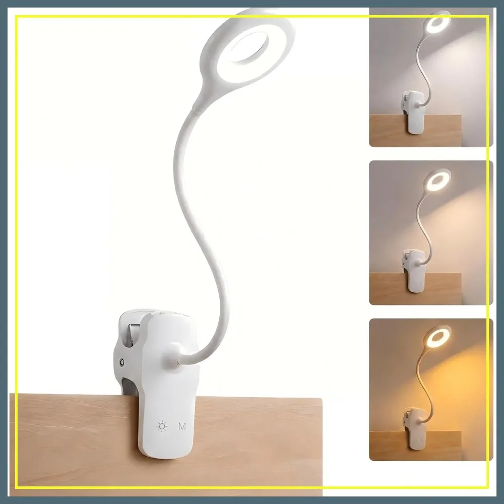 

Clip on Rechargeable Reading Light for Bed, 3 Colors x 3 Brightness 28 LEDs Desk Light, Eye-Caring Desk Lamp with Clamp for Headboard, Table