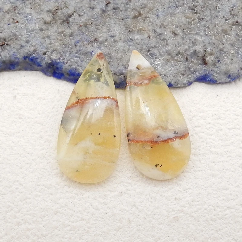 Semiprecious Jewelry Natural Stone Yellow Opal Fashion Water Drop Earring Beads Accessories For Women 28x13x4mm 3g