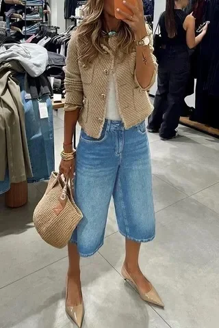 Pant Women Jeans Wide Leg Pants Calf Length Loose High Waist Straight Trousers Y2k Streetwear Washed Work Casual Summer view 6