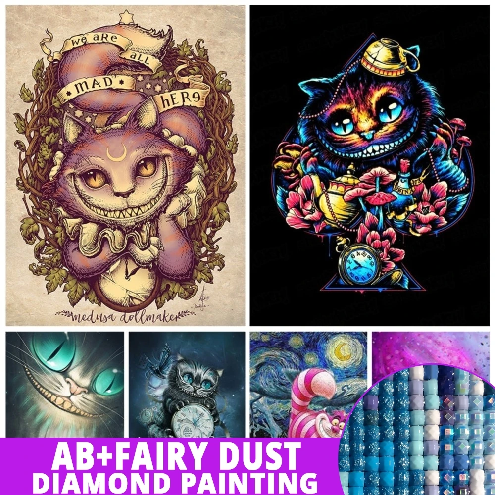 AB Fairy Dust Diamond Painting Disney 5D Cheshire Cat Mosaic Alice In Wonderland Cross Stitch Analyst Home Decor Gift Arrival