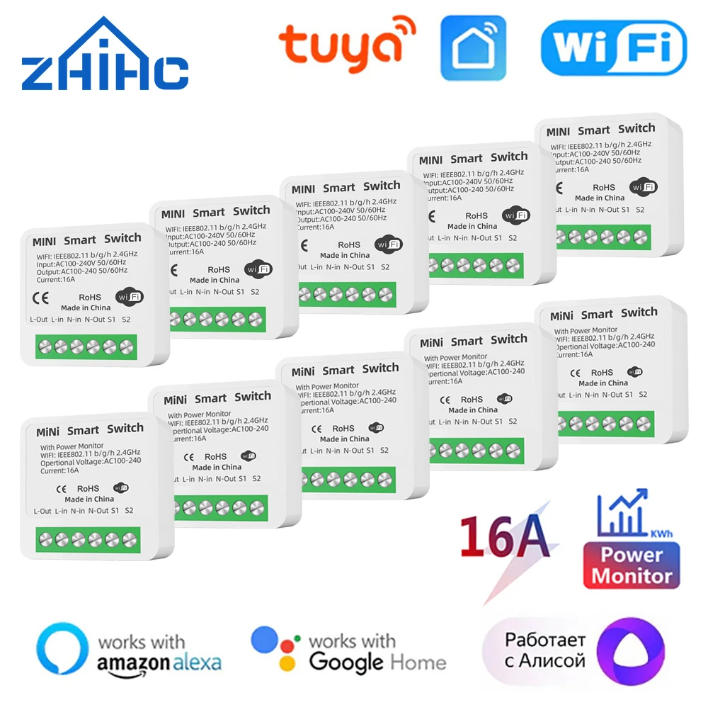 

16A Tuya Wi-Fi Smart Switch 2-позиционный переключатель управления Mini Smart Breaker Smart Life Control Работа с Alexa Google Home Alice