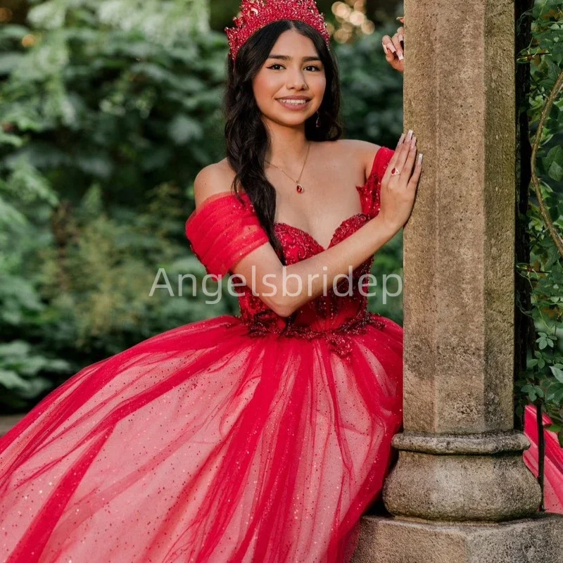 Angelsbride gaun pesta Off Shoulder putri Quinnceanera gaun pesta ulang tahun applique gaun pesta Vestidos De 15 Anos