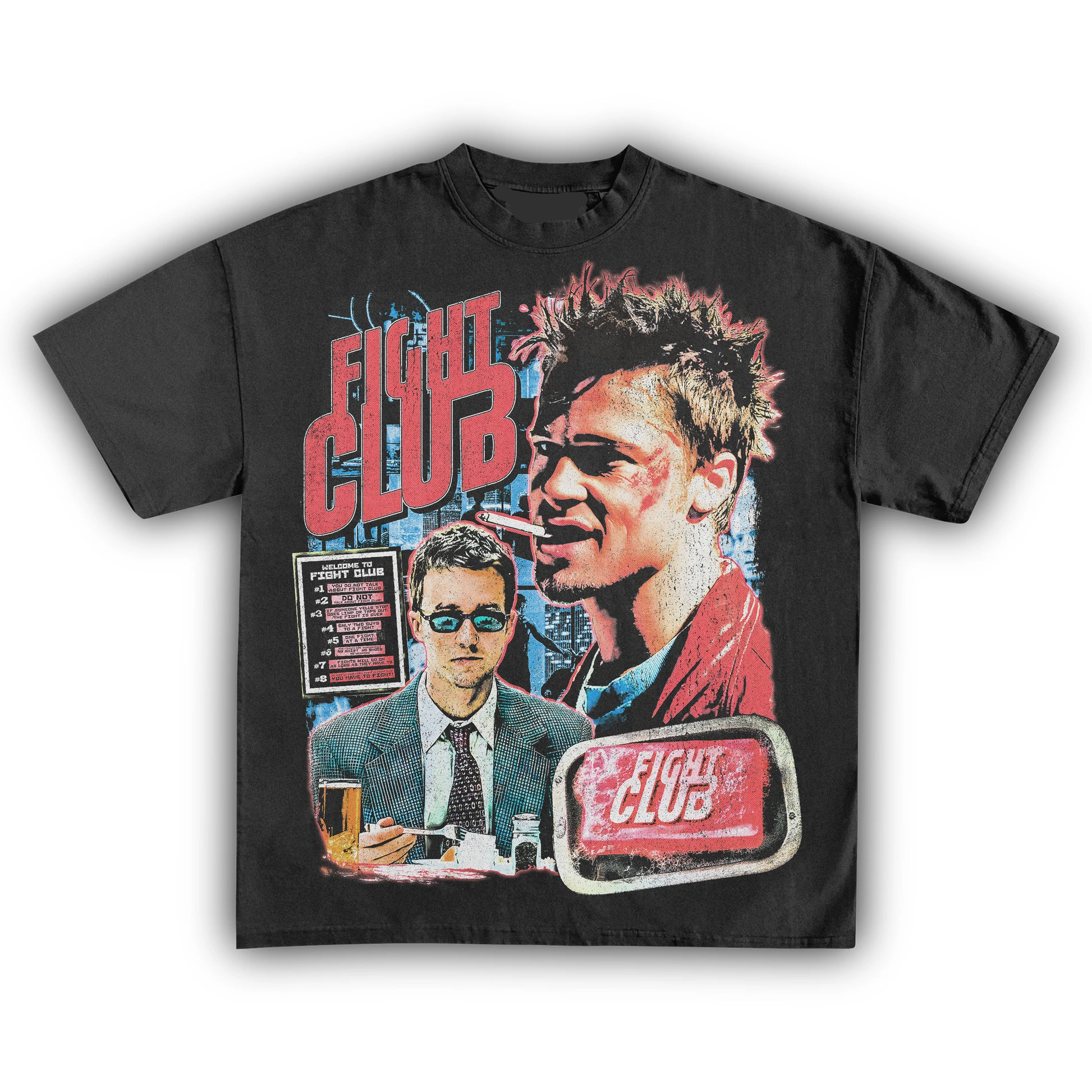 Camiseta Retrô Fight Club Brad Pitt Edward Norton para Homens e Mulheres, Camiseta Gráfica Vintage de Filme Clássico Cult, Streetwear, Roupa Masculina